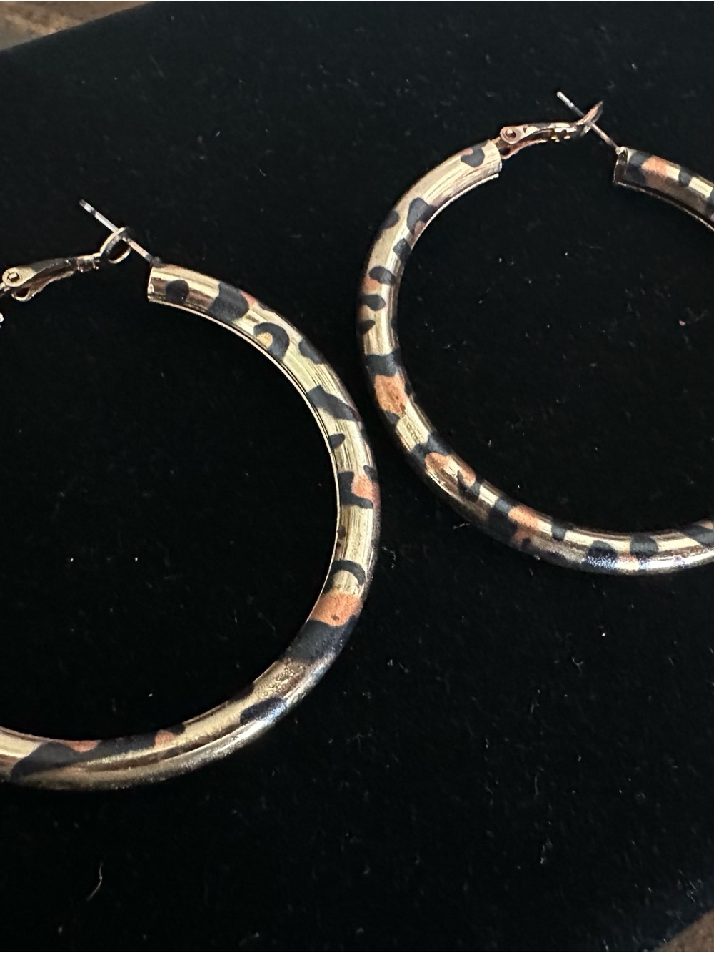 Leopard Print Hoop Earrings - Gold and Black Accents